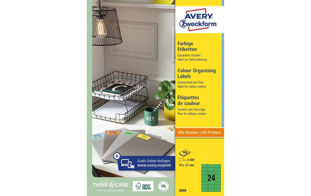 AVERY ZWECKFORM Etiquettes 70x37mm vert (100 pces)