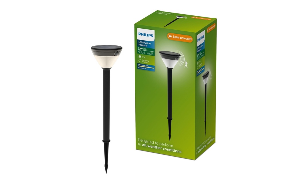 Philips Éclairage de jardin Solar Kyna, 3.8W, 2700 K, 400 lm, noir