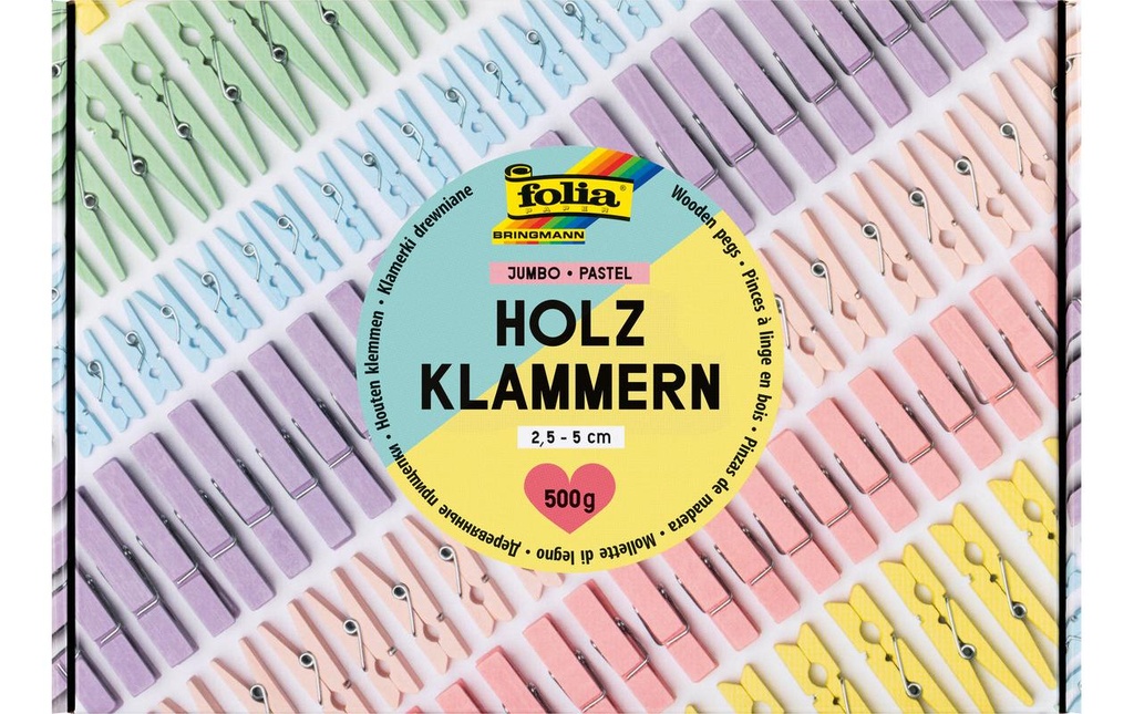FOLIA Pince bois PASTEL Jumbo ass. (500 pces)