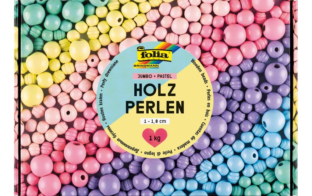 FOLIA Perles bois PASTEL Jumbo ass. (1000 pces)