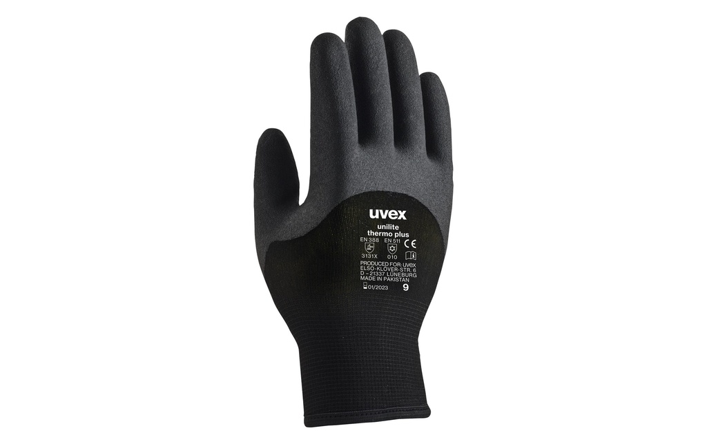 uvex Gant de protection Thermo Plus, 10 paire, 7, Noir, 10 Paire/s