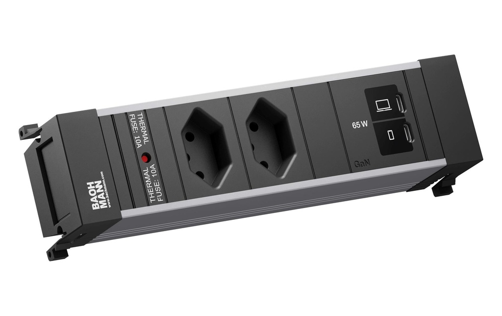 Bachmann Bloc multiprises d’encastrement POWER FRAME S 2xT13 1xUSB C/C 65W 0.2m