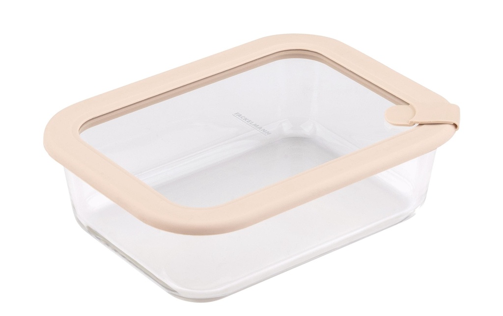 Fackelmann Boîte à provisions en verre, empilable 1050 ml, verre, beige, 2 pièces