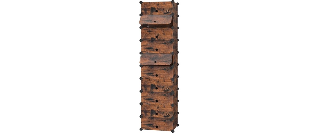 Songmics Boîtes à chaussures avec 10 étagères 31 x 173 cm, Brun