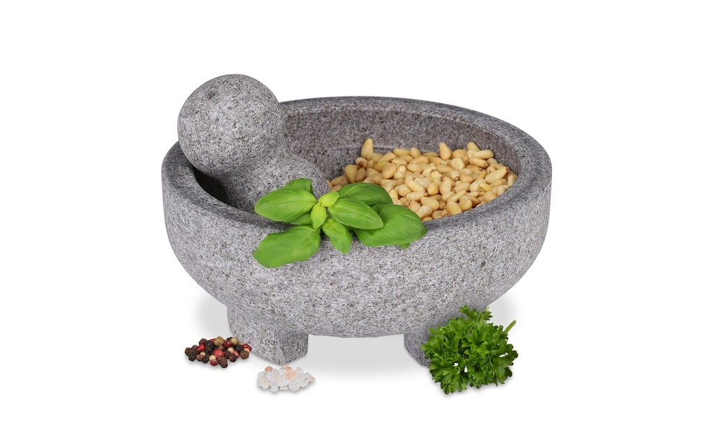 relaxdays Mortier et pilon 20 cm, Granit