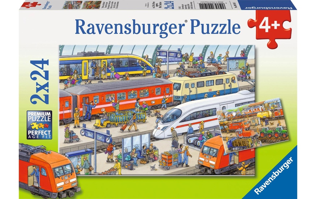 Ravensburger Puzzle L'agitation à la gare 2 x 24 pièces, avec mini-posters