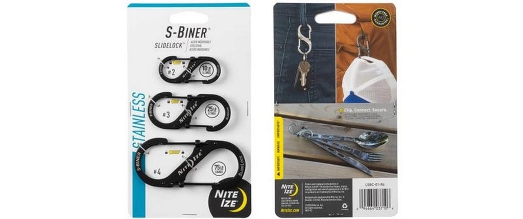 NITE IZE Mousqueton S-Biner SlideLock en acier inoxydable, Noir, 3 pièces