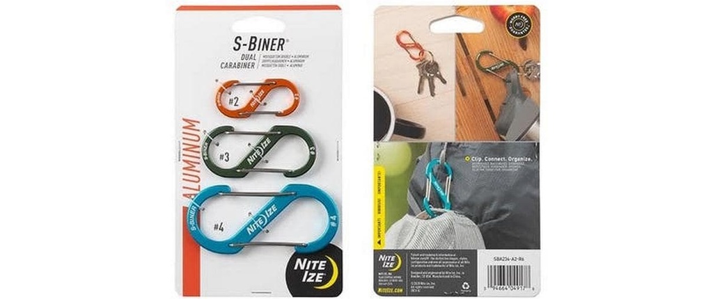 NITE IZE Mousqueton S-Biner Aluminum Dual Combo, Paquet de 3, assorti