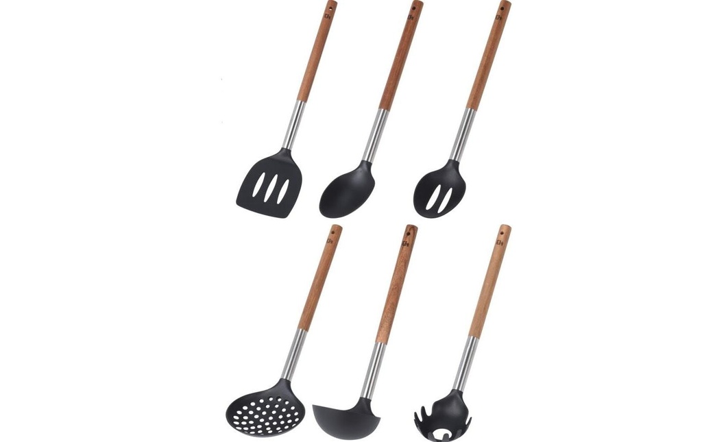 FURBER Ustensiles de cuisine avec support 7 pièces, Noir