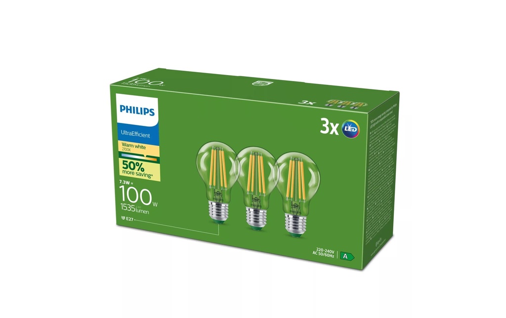 Philips Ampoule LED E27, pack de 3, 100W, blanc chaud