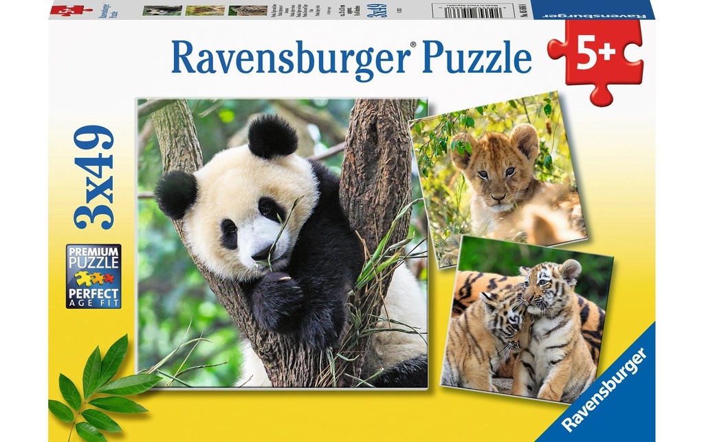 Ravensburger Puzzle Panda, tigre et lion 3 x 49 pièces