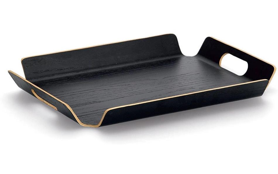 Zeller Present Plateau de service Bois/placage wengé avec poignées Noir