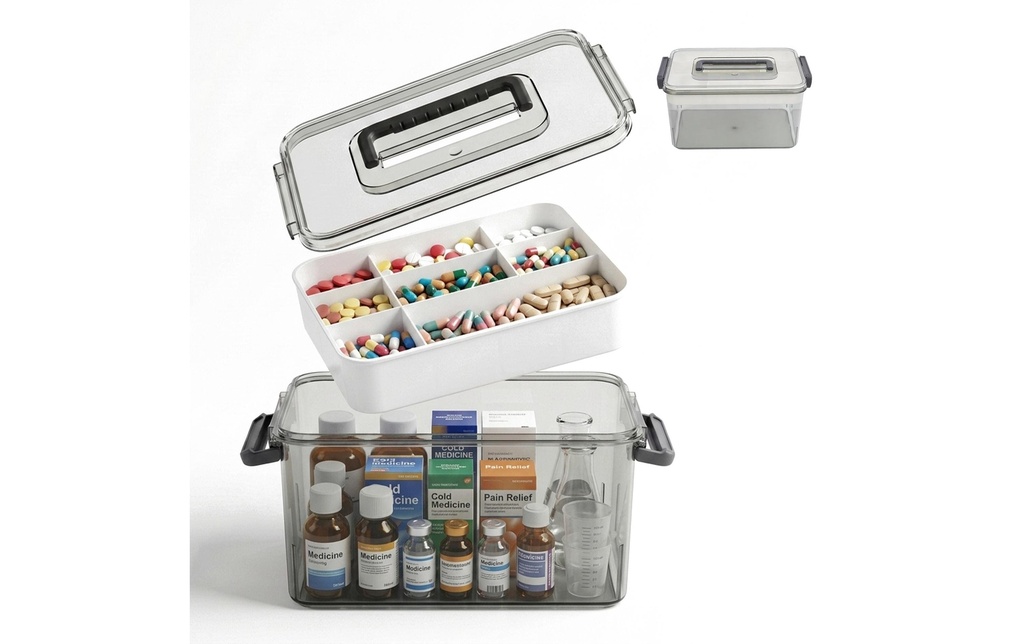 relaxdays Boîte à médicaments en plastique Transparent