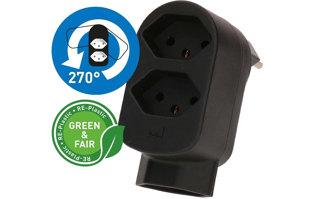 Max Hauri Connecteur multiple ADAPT 2+1x type 13 noir rotatif Green+Fair
