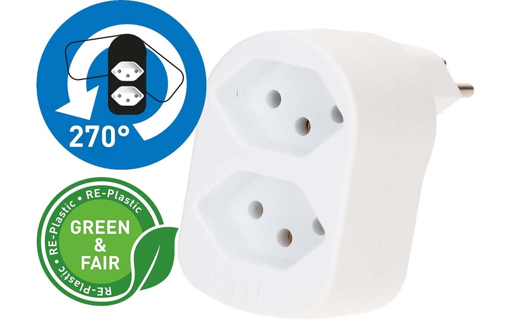 Max Hauri Connecteur multiple ADAPT 2x type 13 blanc rotatif Green+Fair