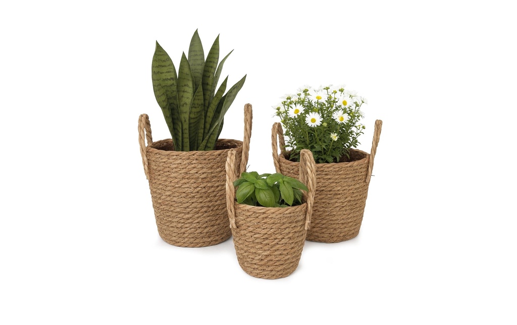 relaxdays Pot de fleur en set de 3, rond