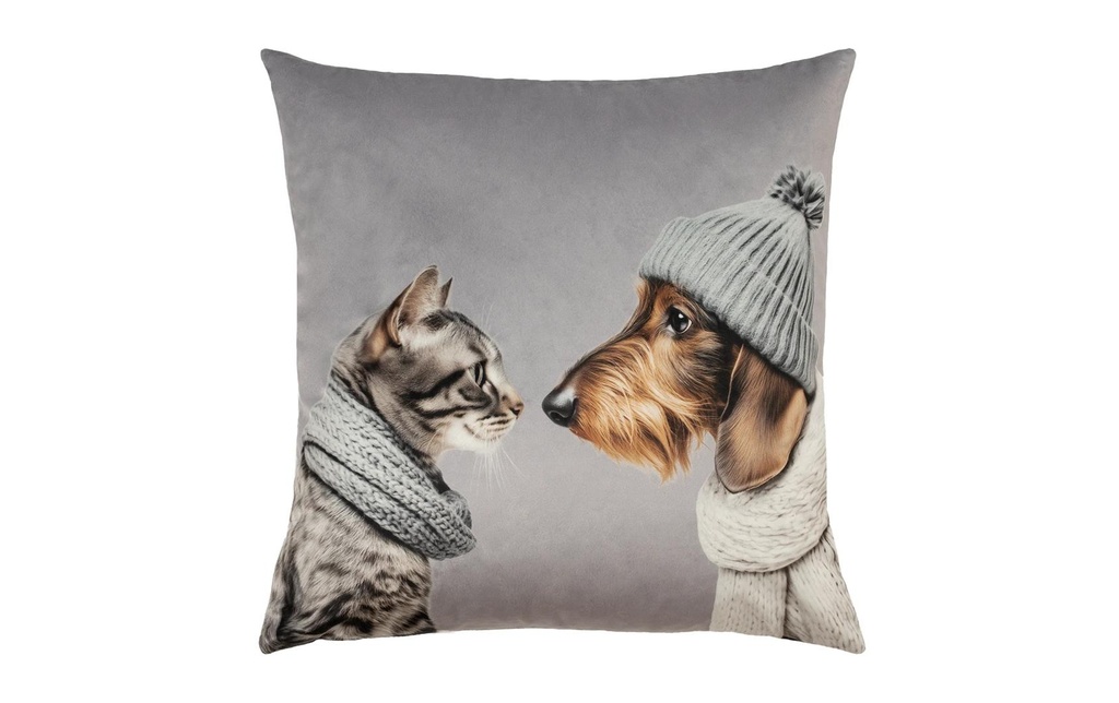 pad Housse de coussin Cat Loves Dog Light Grey, env. 45 x 45 cm