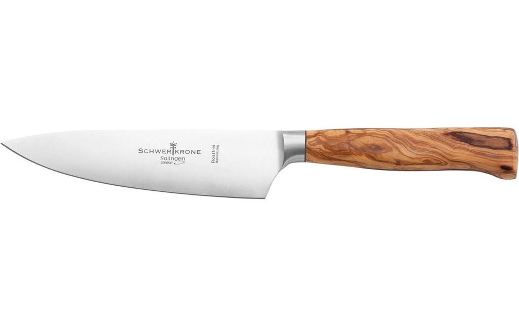Schwertkrone Couteau de cuisine forgé de 16 cm – manche en bois d'olivier Argenté/Brun