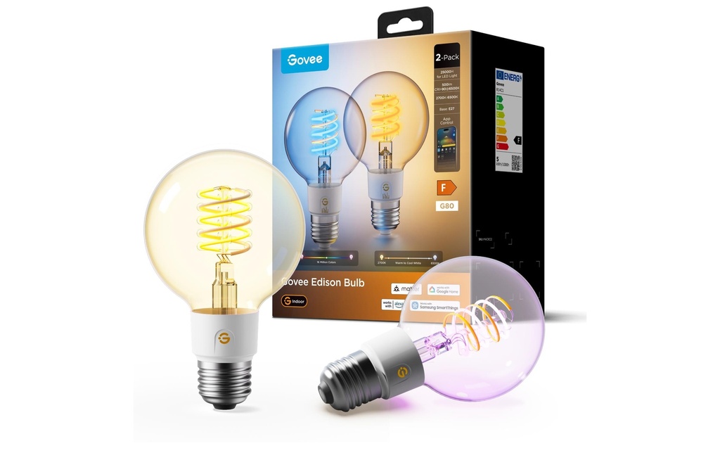 Govee Ampoule connectée G25 Smart Edison, culot E27, 2700 K - 6500 K (lot de 2)