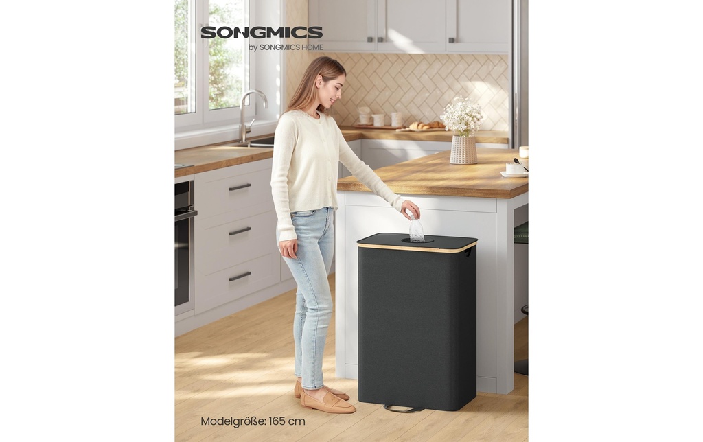 Songmics Seau de recyclage 135 l, Noir/Beige