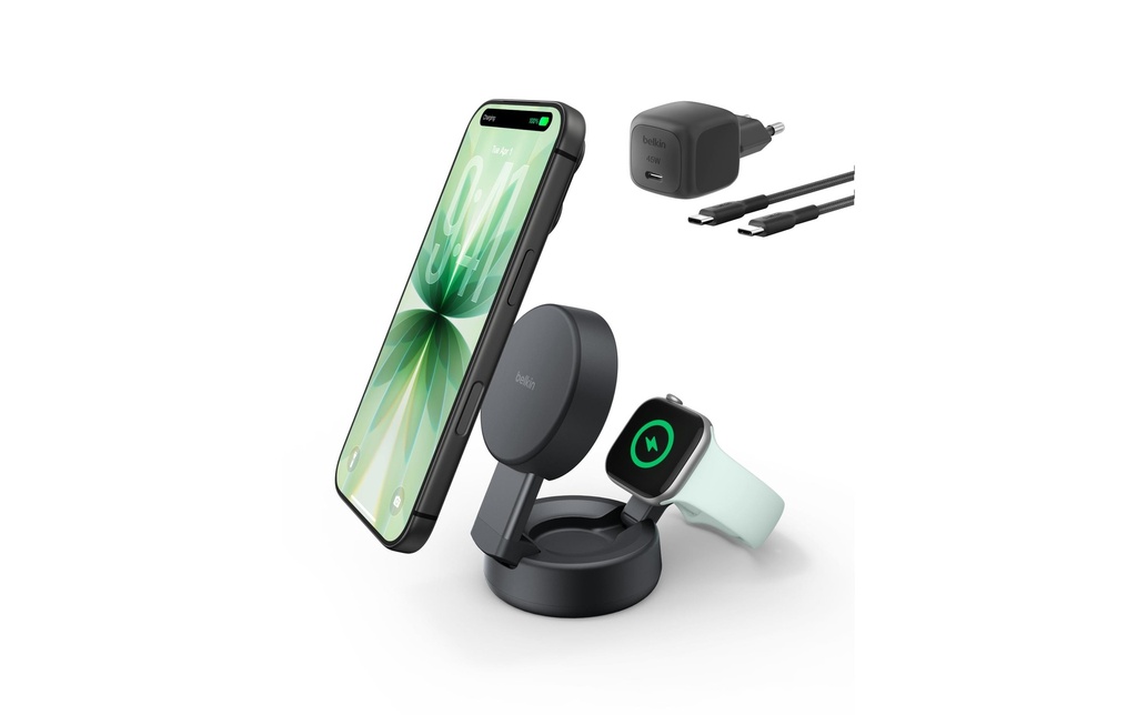 Belkin UltraCharge Pro 2-in-1 2-en-1 Qi2 25 W Gris