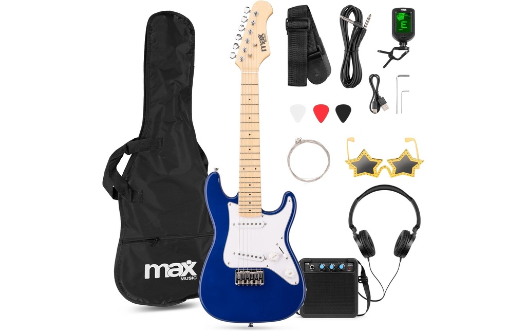 MAX Guitare électrique GigKit Junior 1/4 pour les enfants de 3 à 7 ans - Bleu