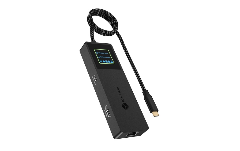ICY BOX Station d'accueil Spade Dock 4038 7-en-1, écran LCD, 10 Gbps, PD 100 W