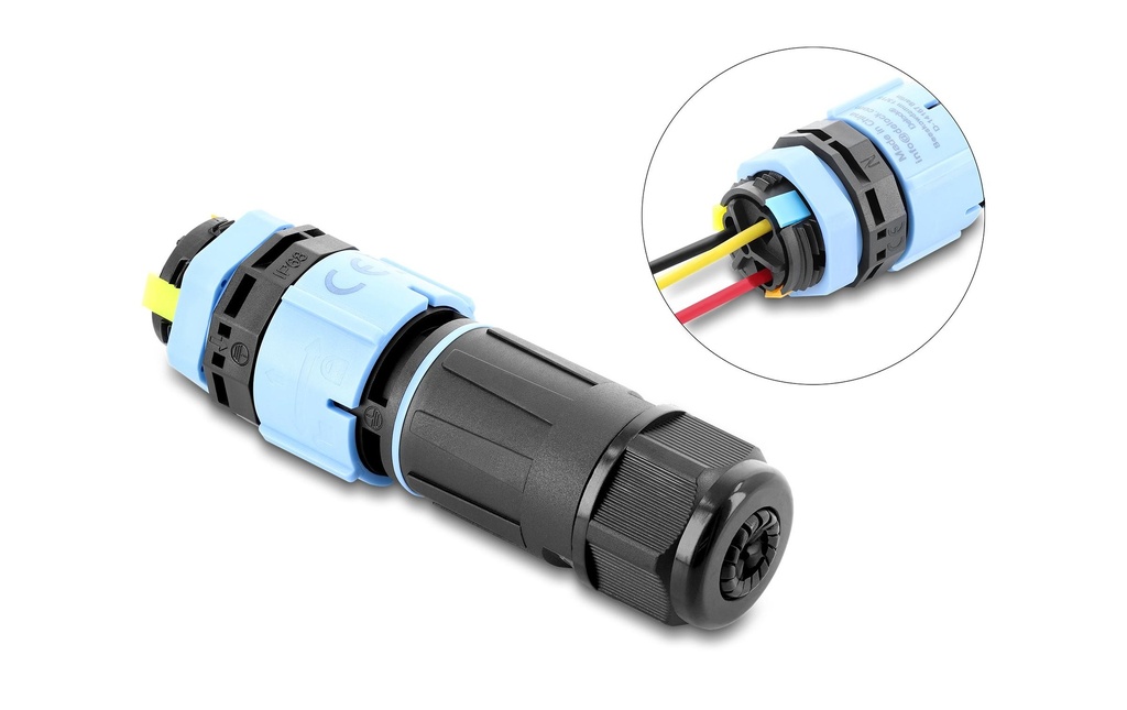 Delock connecteur de câble 3 broches, étanche IP68, noir