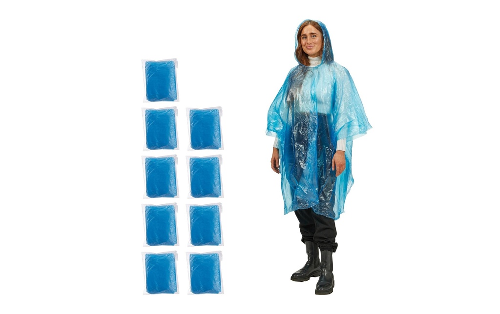 relaxdays Poncho de pluie Set de 10 pièces en plastique bleu clair