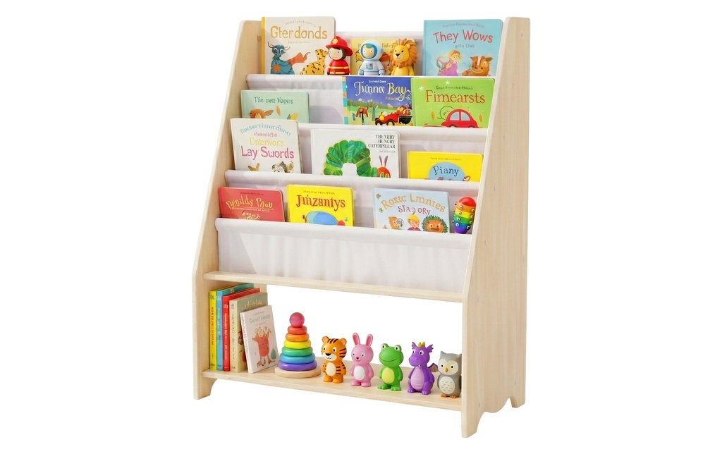 relaxdays Étagère pour enfants Bois Polyester Blanc Marron clair