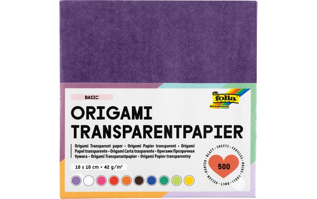 Folia Papier calque pour origami 10 x 10 cm 42 g/m² 500 feuilles