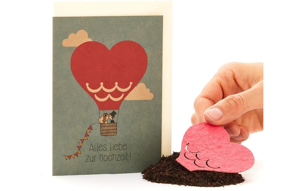 Die Stadtgärtner Carte de vœux Fleuri, Mariage, Ballon à air chaud, Papier à graines