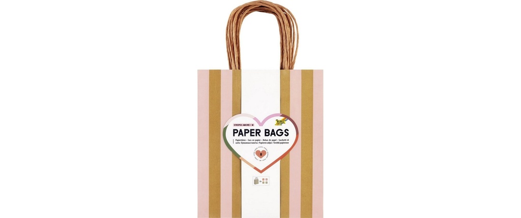 Folia Sacs en papier M Lot de 8, 18 x 8 x 21 cm, 4 motifs assortis