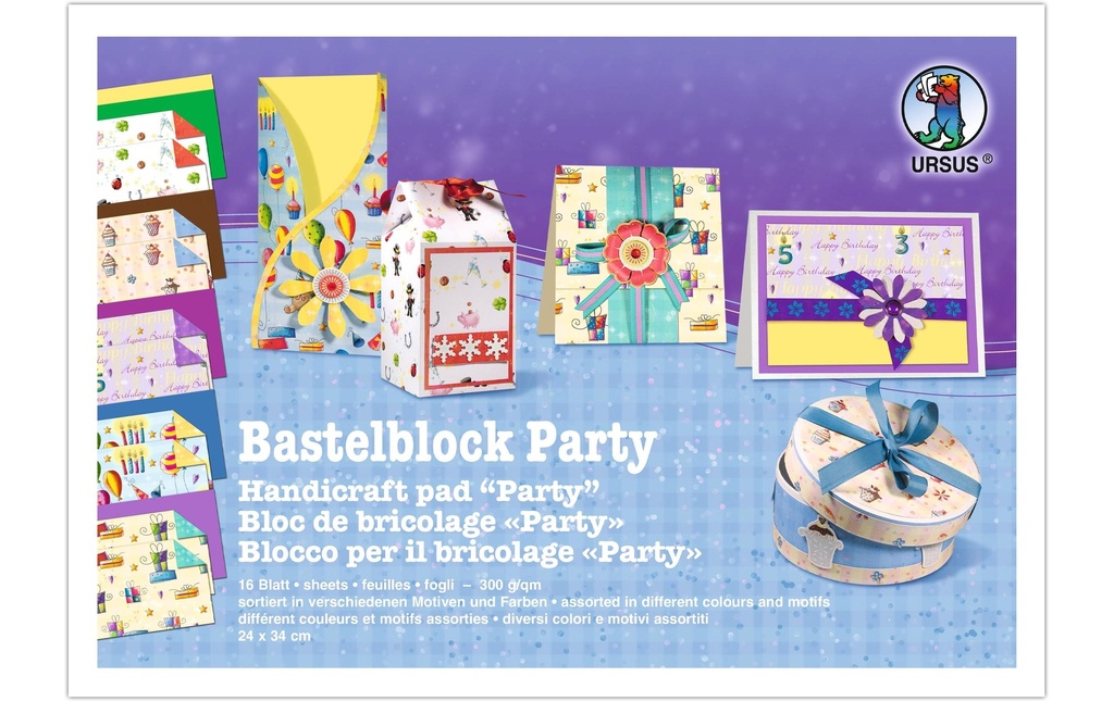 URSUS Bloc de bricolage Party 24 x 34 cm 16 feuilles 300 g/m