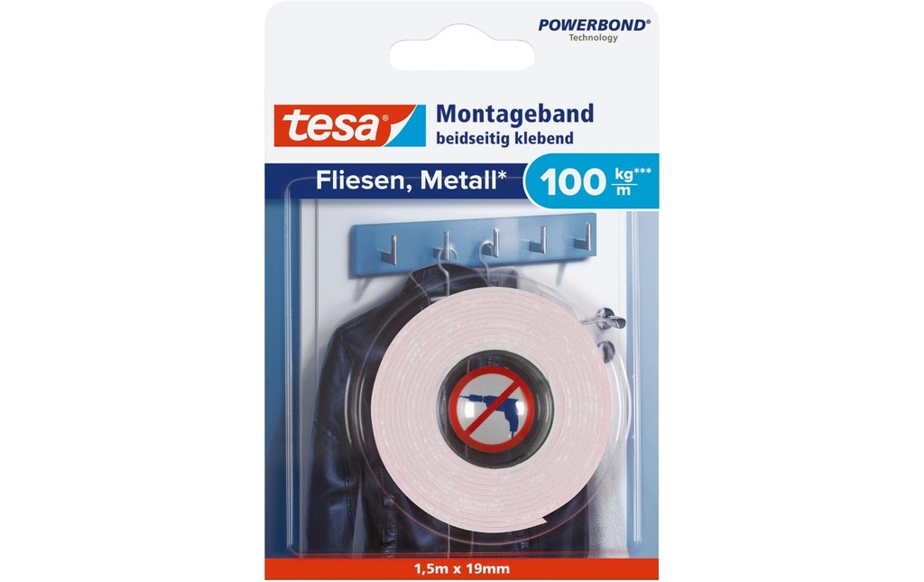 tesa Powerbond 19 mm x 1.5 m, Blanc