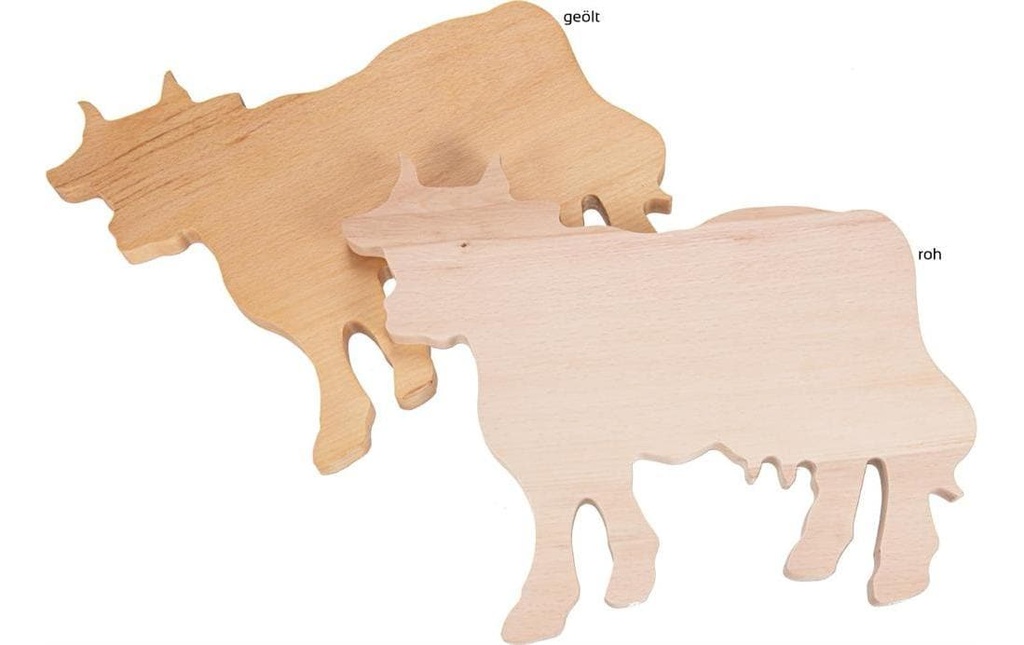 creanorm Planche à découper Hêtre 35.5 x 27.5 x 2 cm, en forme de vache, brut