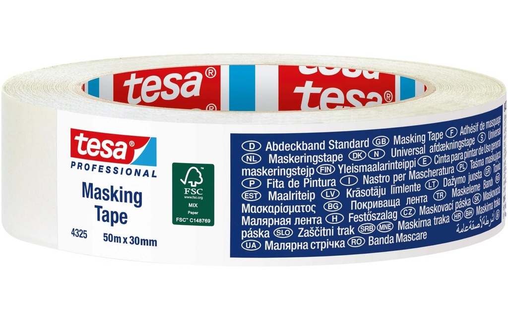 tesa Ruban de masquage en crêpé Pro Blanc 50 m x 50 mm, chamois