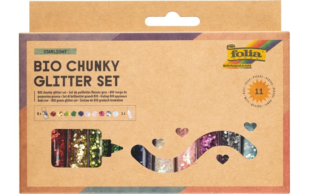 Folia Set de paillettes Starlight Bio, Chunky, 11 pièces, Multicolore