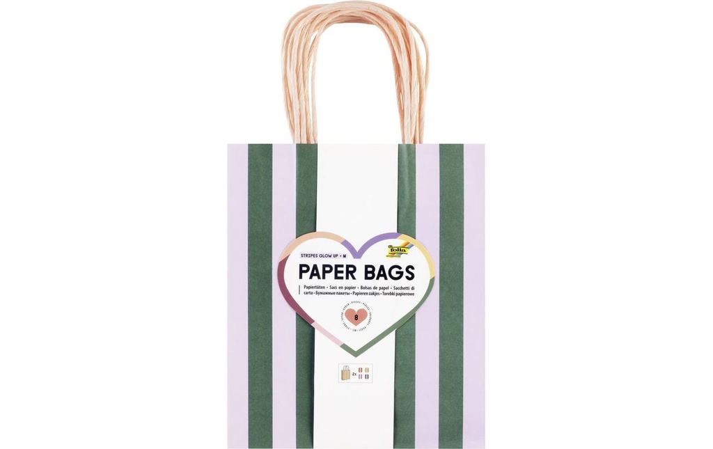 Folia Sacs en papier M 8 pièces, 18 x 8 x 21 cm, 4 motifs assortis