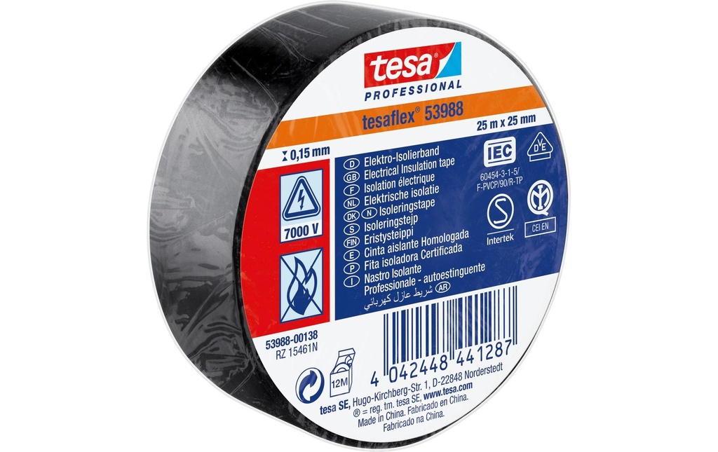 tesa 53988 25 mm x 25 m, Noir
