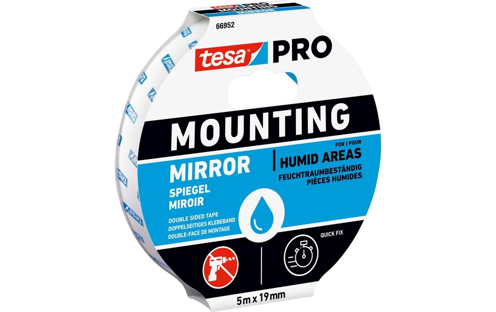 tesa Rétroviseur Mounting PRO 19 mm x 10 m, Blanc