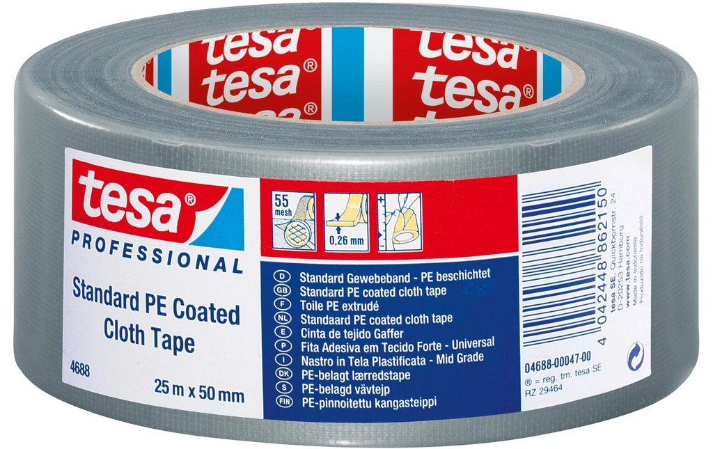 tesa Ruban en tissu 4688 50 mm x 50 m, Argenté/Gris