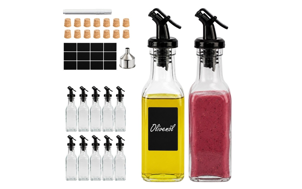relaxdays Bouteilles d'huile Set 12 pièces verre transparent noir 150 ml