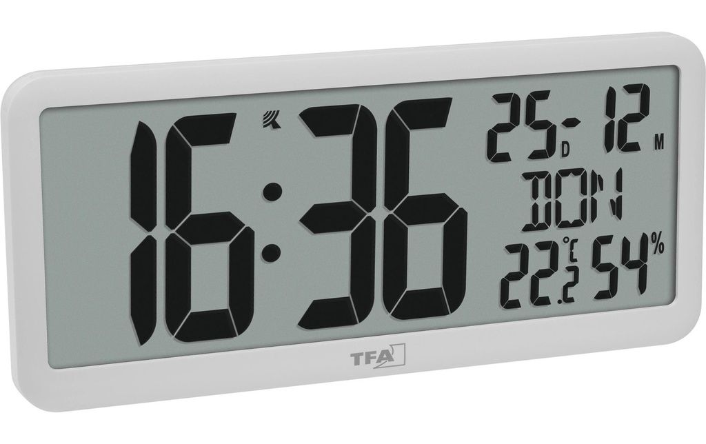 TFA Dostmann Horloge numérique radiocommandée avec informations sur la température ambiante Blanc