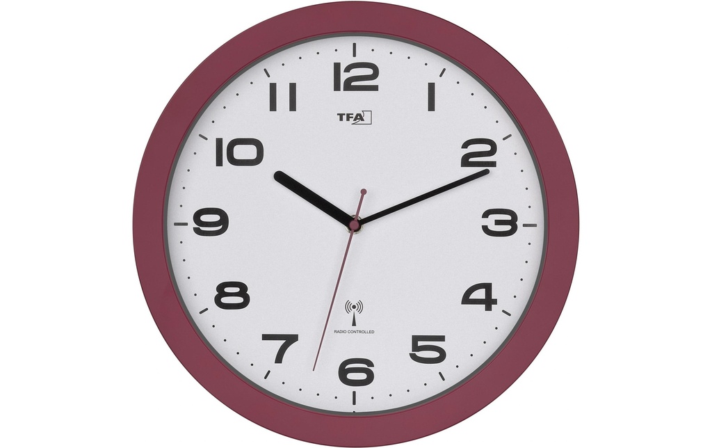 TFA Dostmann Horloge murale analogique à radio-pilotage Rouge