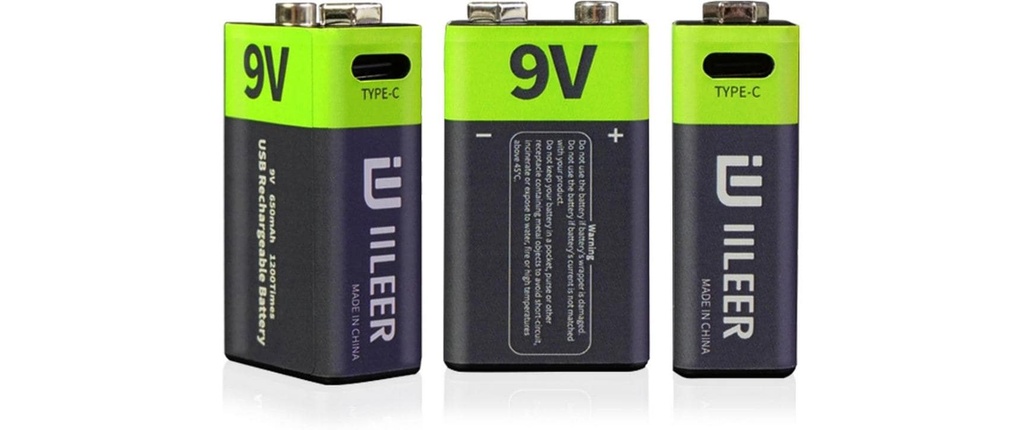 IILEER Piles rechargeables au lithium 9 V, 350 mAh, lot de 2 350 mAh, 2 Pièce/s