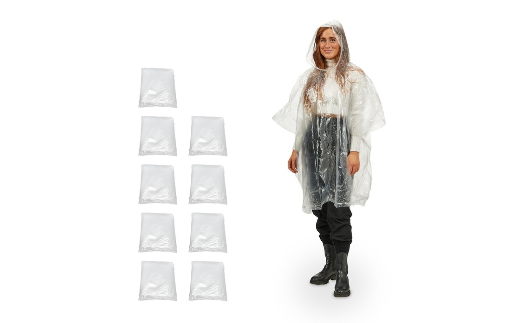 relaxdays Poncho de pluie Set de 10 pièces PE Transparent