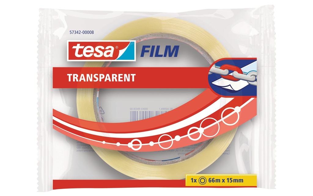 tesa Ruban adhésif 15 mm x 66 m, Transparent, 1 rouleau