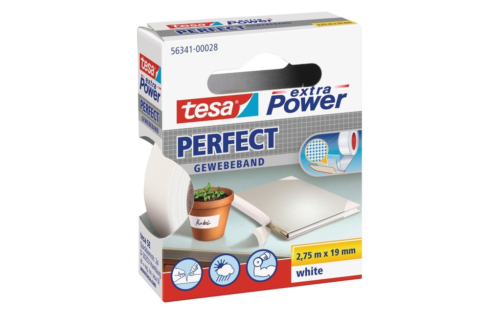 tesa Ruban adhésif extra Power Perfect 19 mm x 2.75 m, Blanc