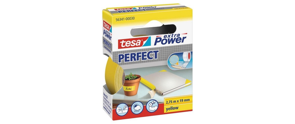 tesa Ruban adhésif extra Power Perfect 19 mm x 2.75 m, Jaune